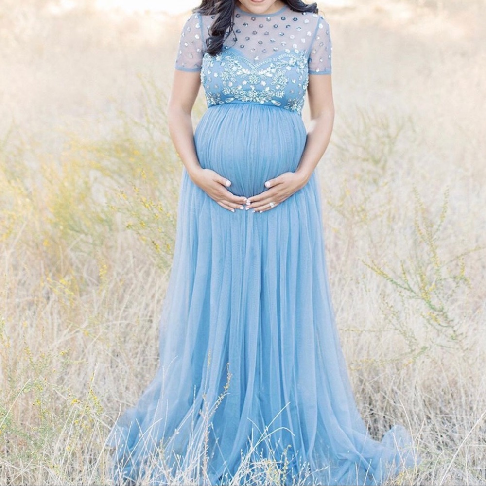 Blue beaded Maternity Gown